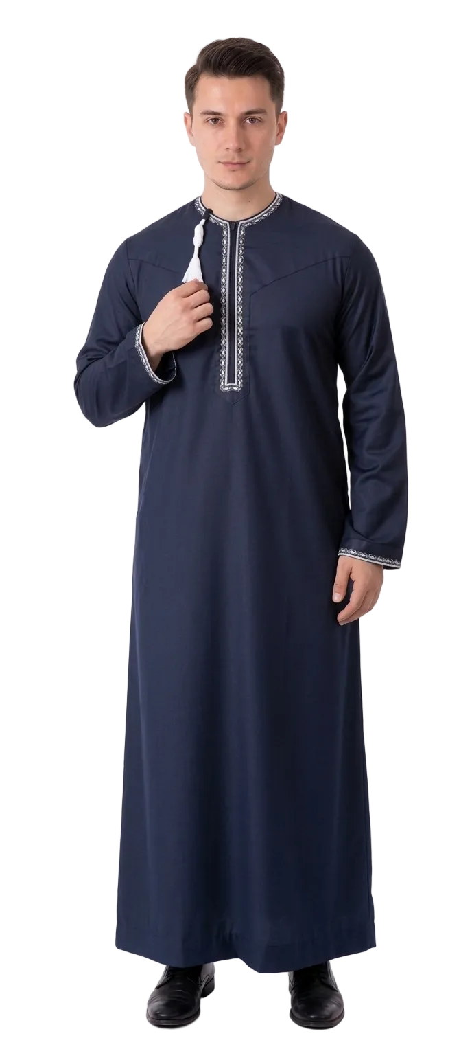 Omani Tassel Jubba Navy & White