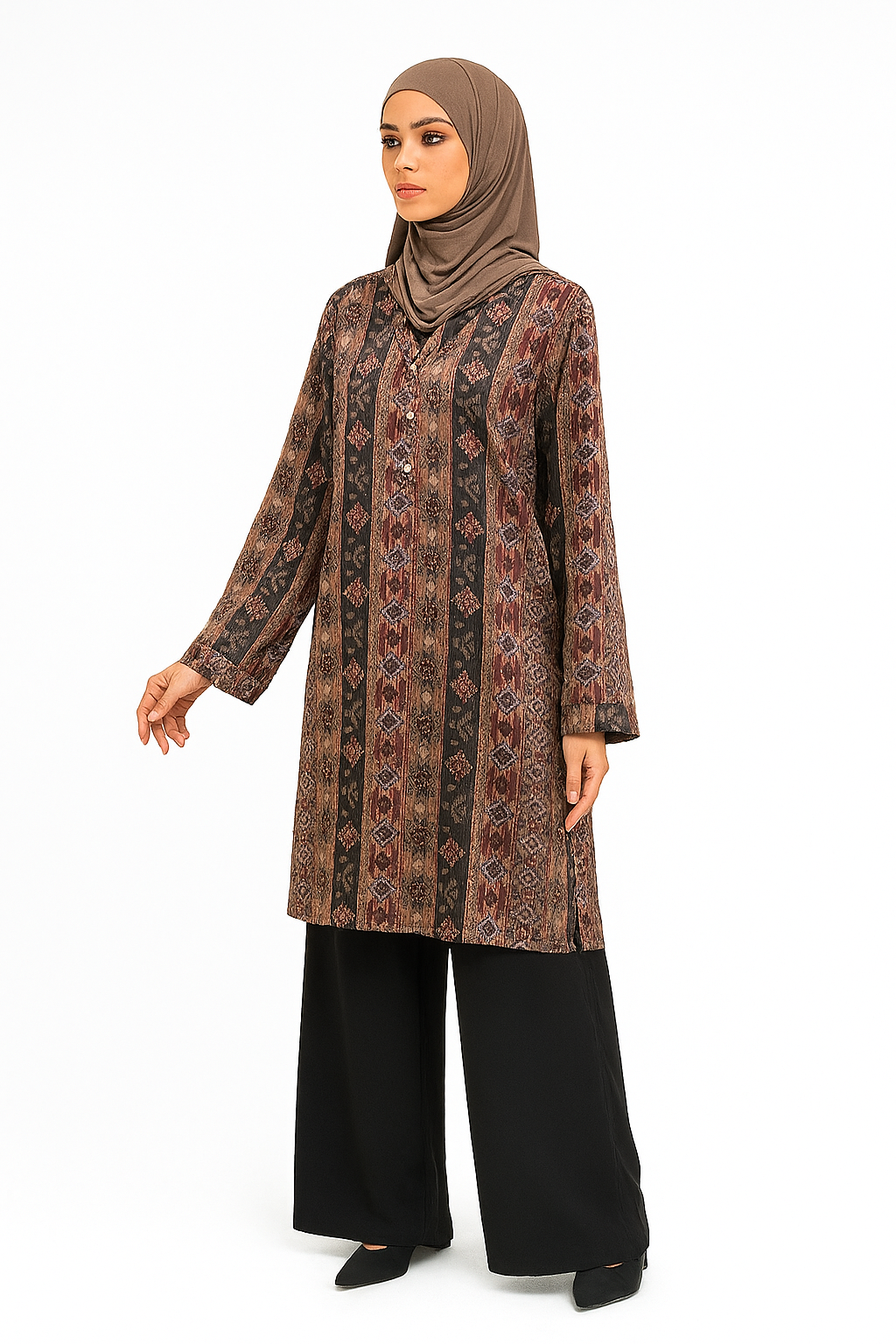Elegant Printed Shirt Dress with Pants