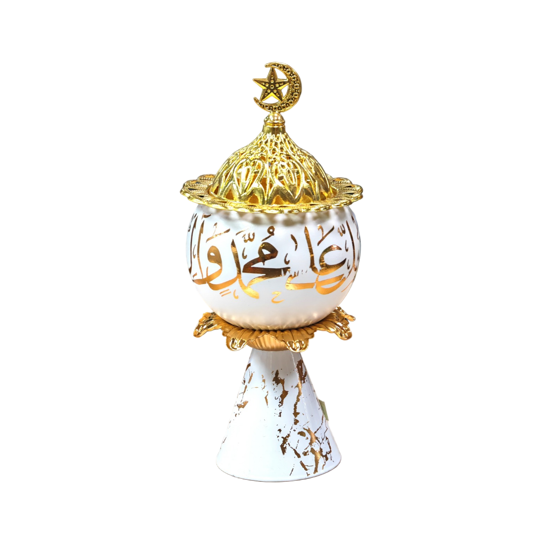 Bakhoor Burner White & Gold with Durood