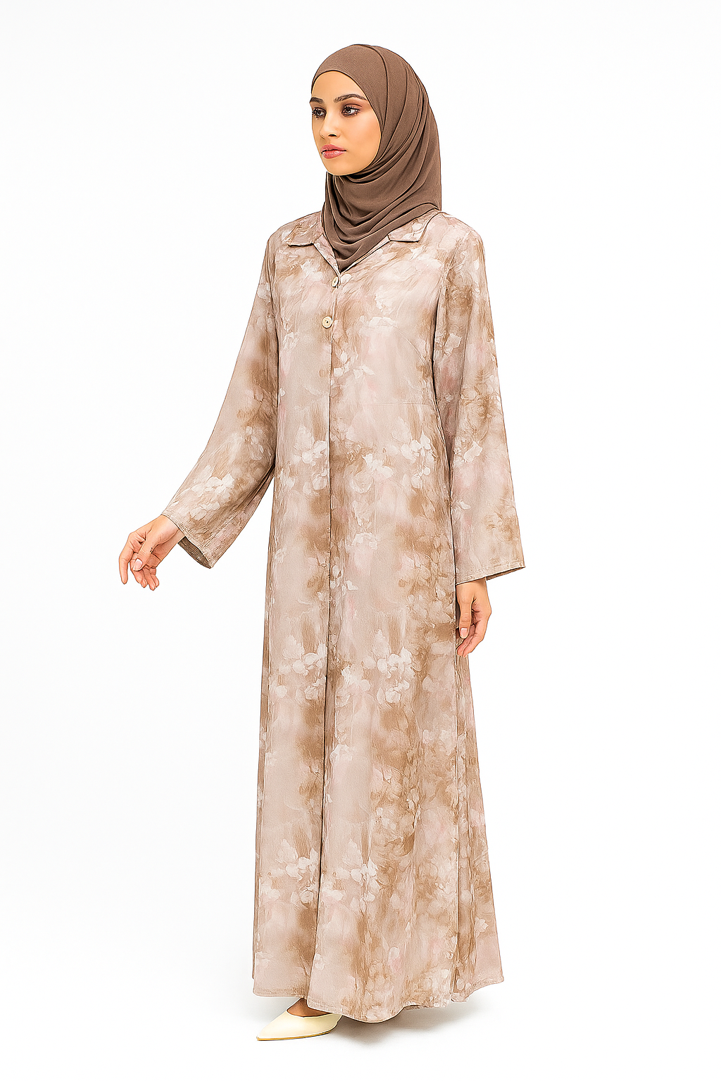 Floral Printed Collared Abaya Dress One Size