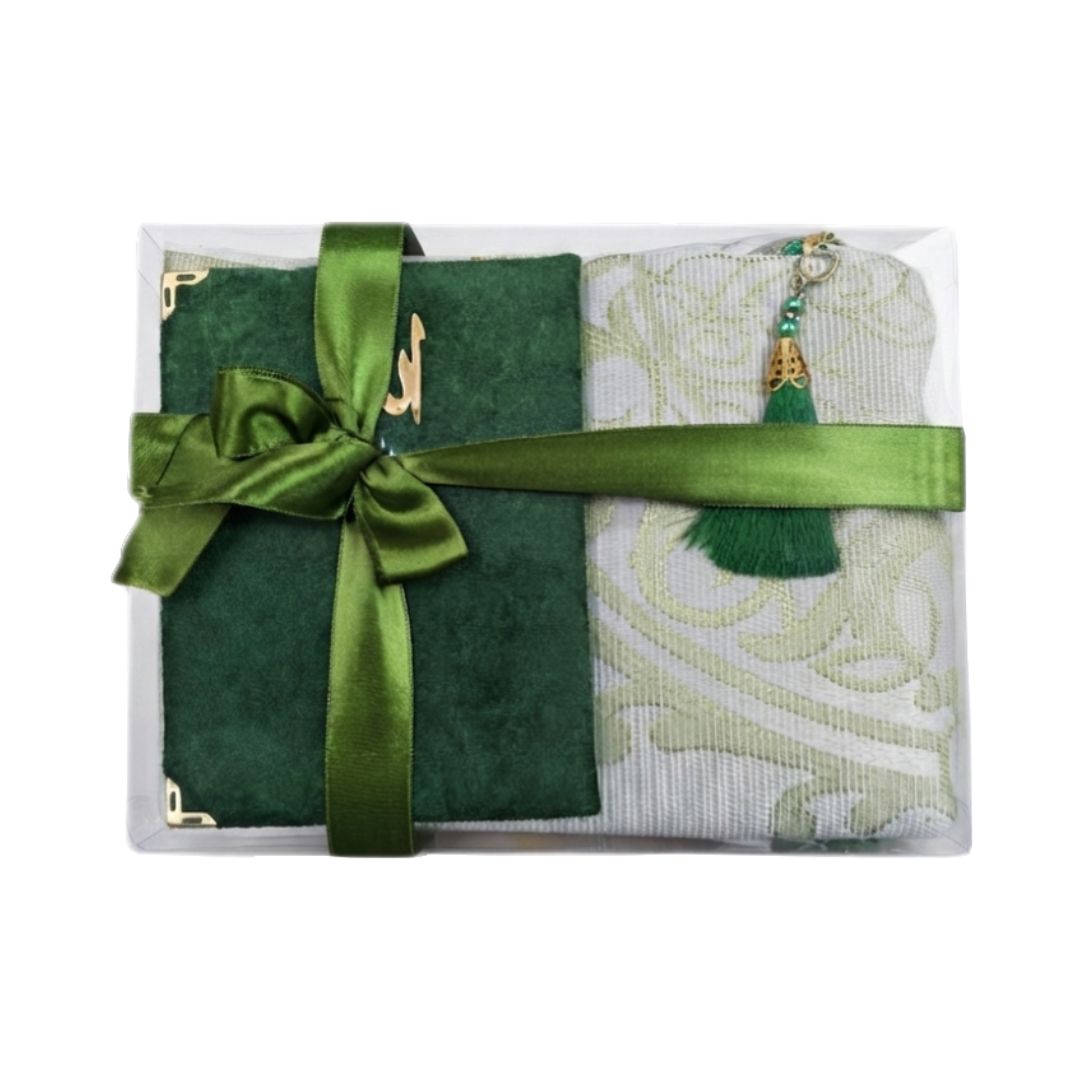 Prayer Mat with Surah Booklet & Tasbih Git Set - Green