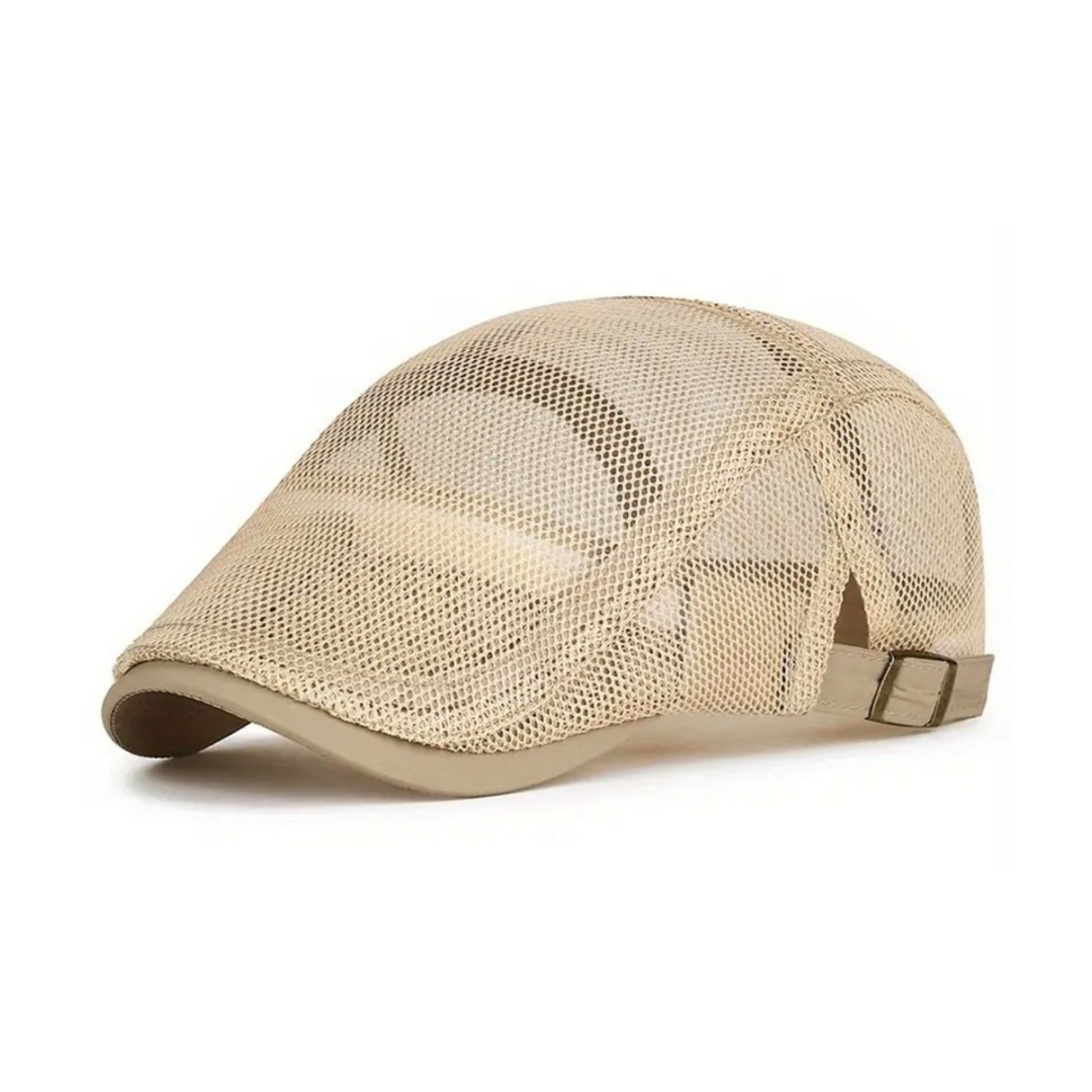 Mens Breathable Mesh Flat Cap - Beige