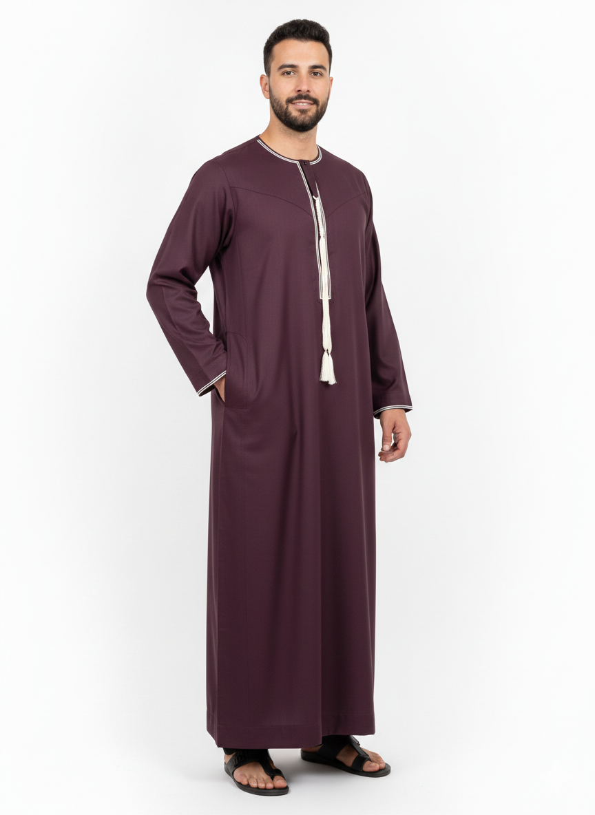 Emirati Tassel Jubba Maroon & Beige