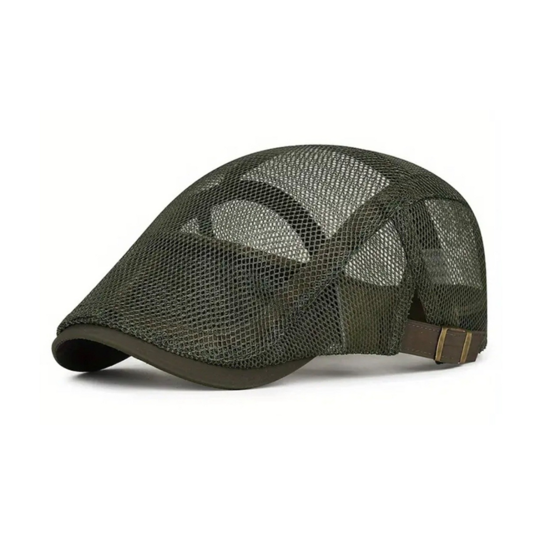 Mens Breathable Mesh Flat Cap - Army Green