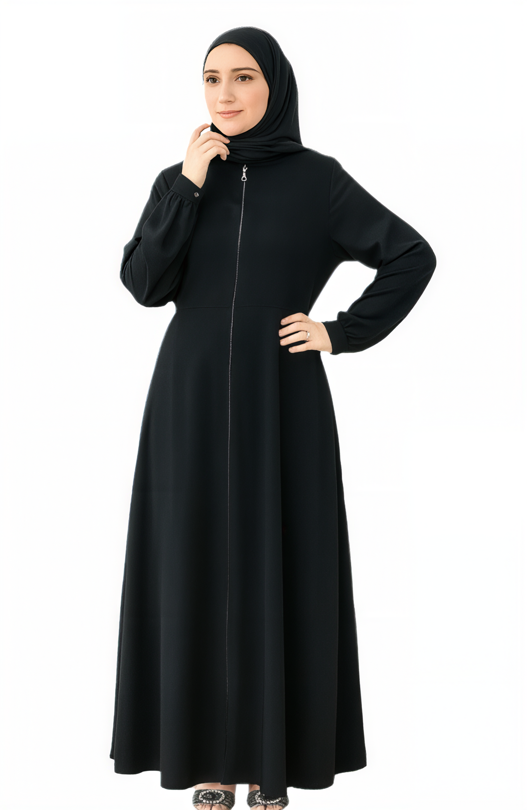 Long Zip Abaya One Size Black