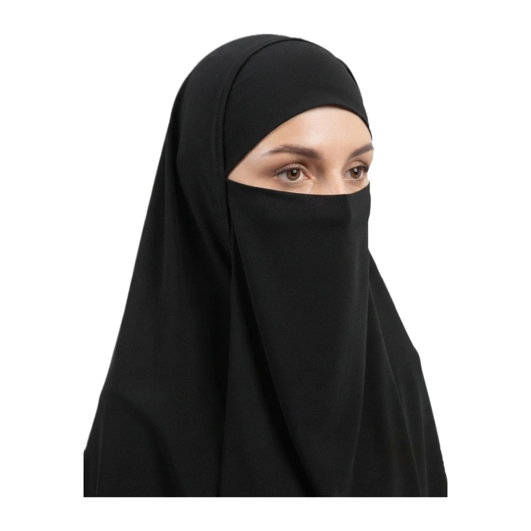 1 Layer Premium Nida Niqab with String - Black