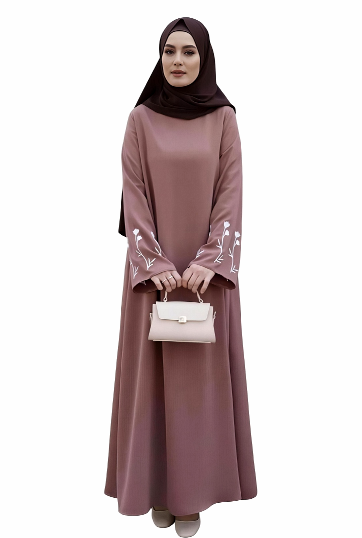 Minimalist Floral Arm Abaya One Size Pink