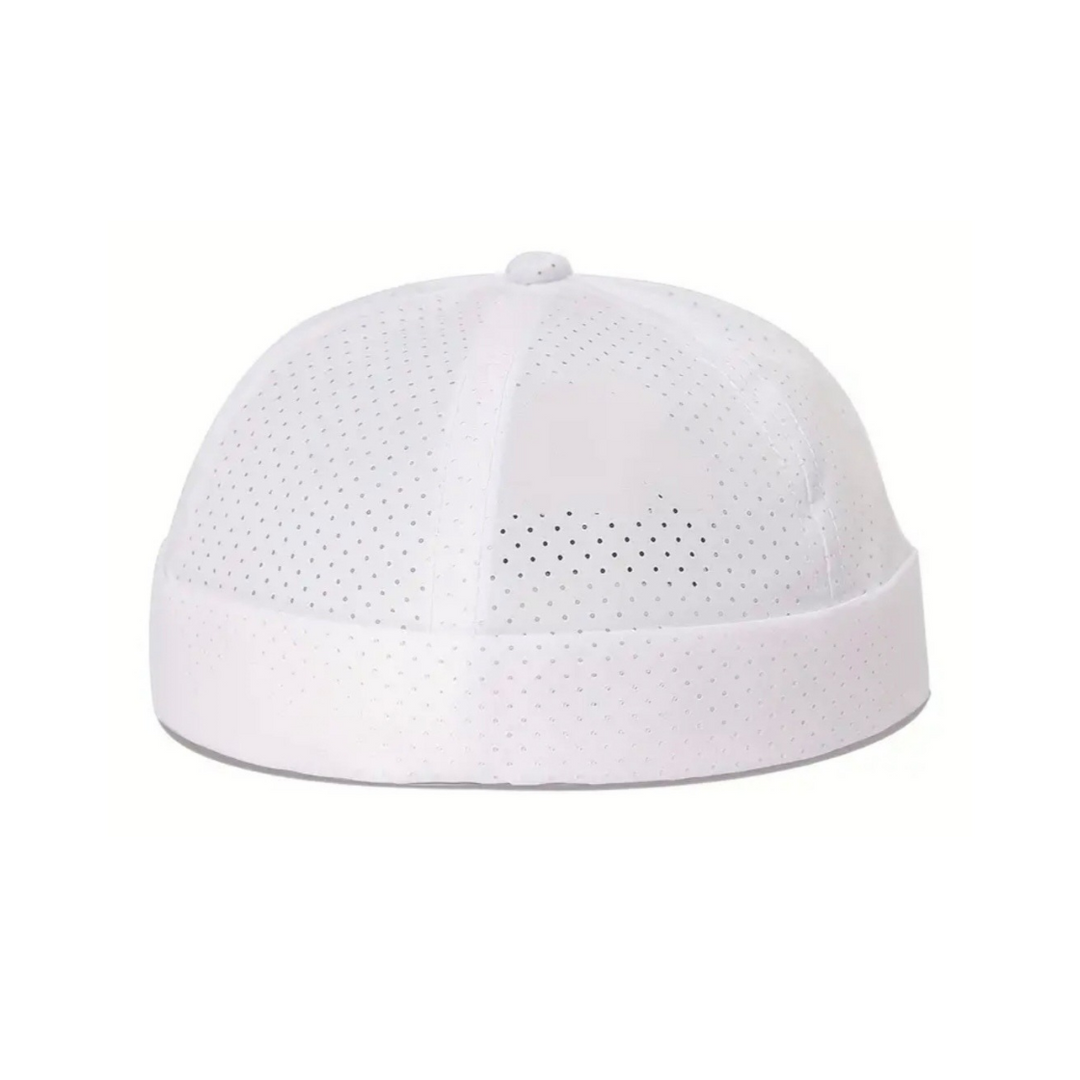 Mens Perforated Breathable Docker Hat - White