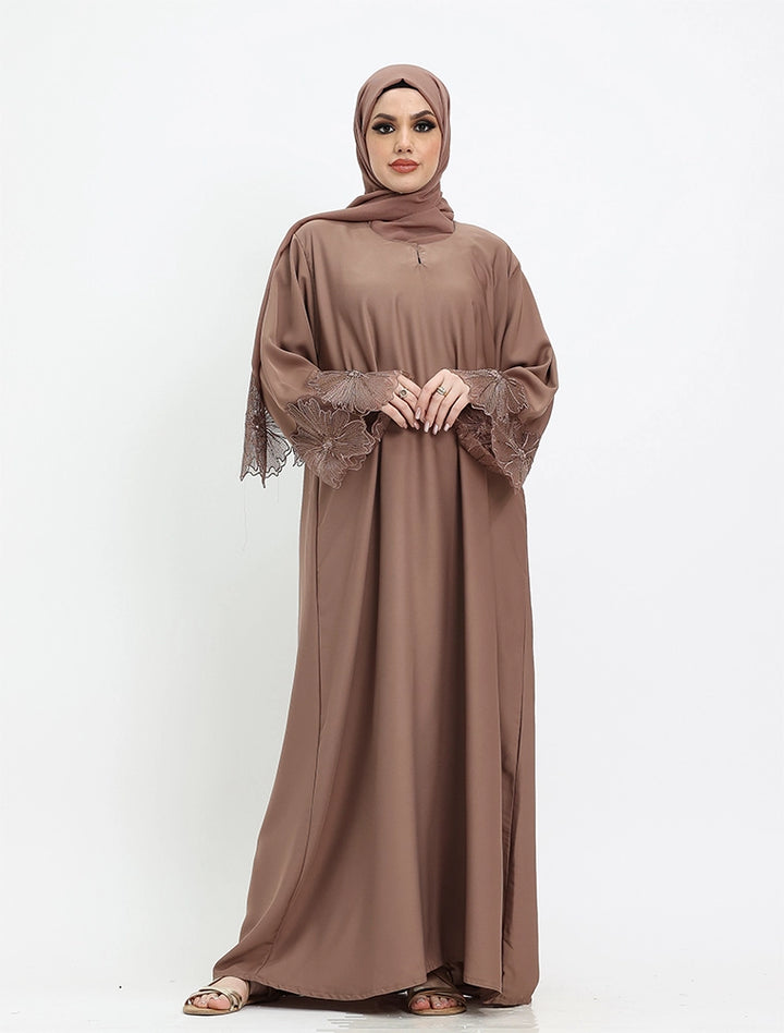 Elegant Floral Sleeved Abaya (ZA521)