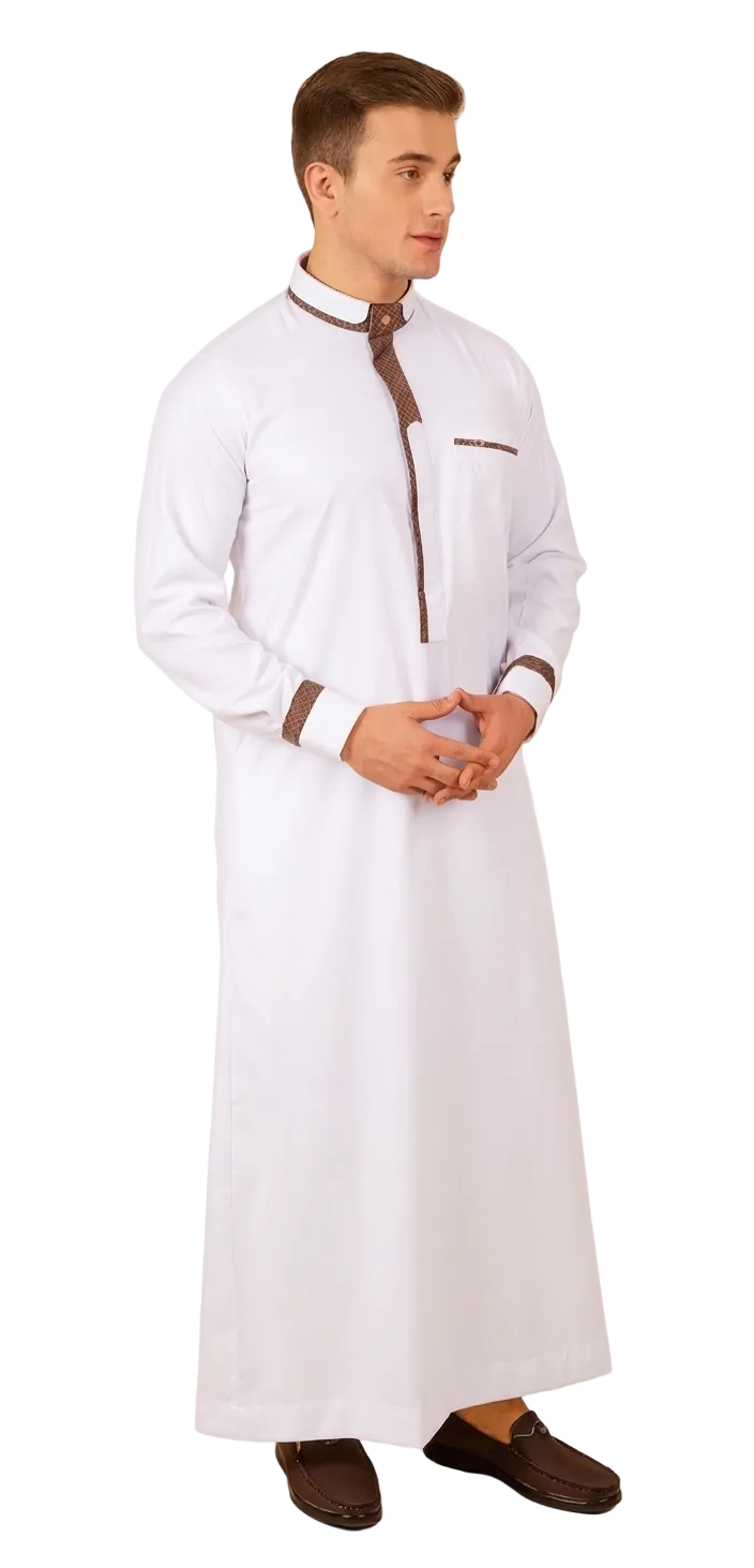 Designer White & Brown Contrast Jubba