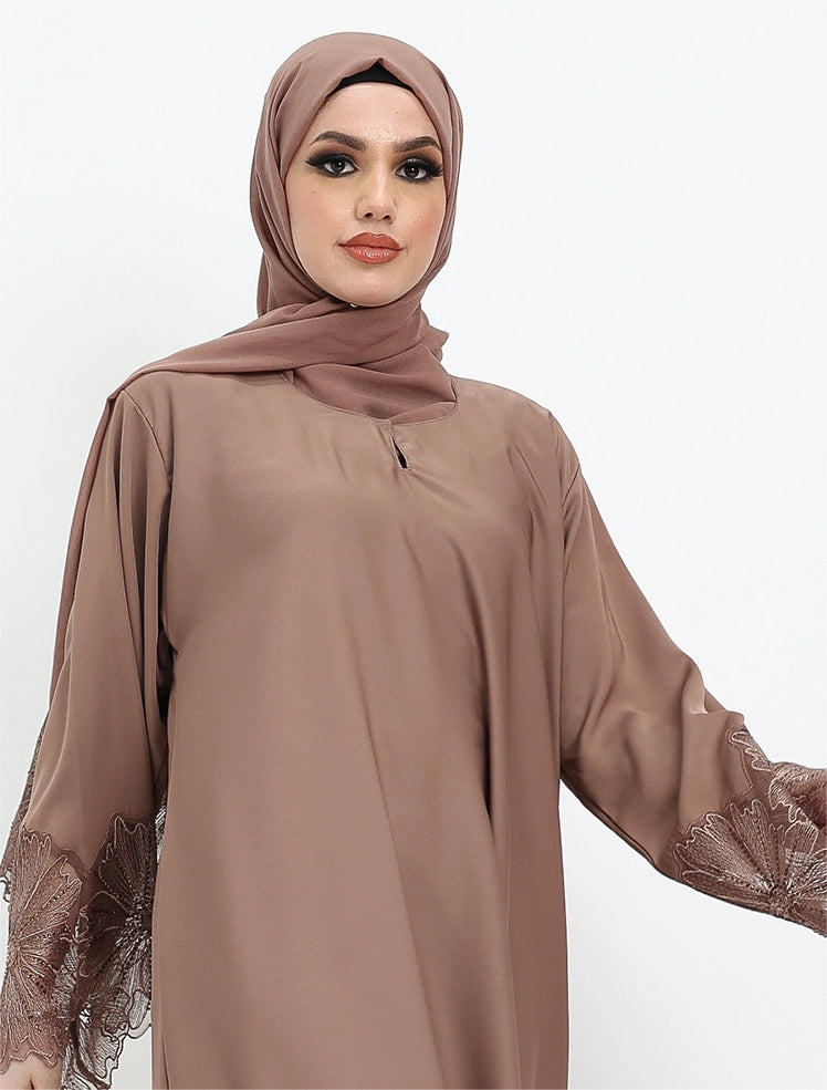 Elegant Floral Sleeved Abaya (ZA521)