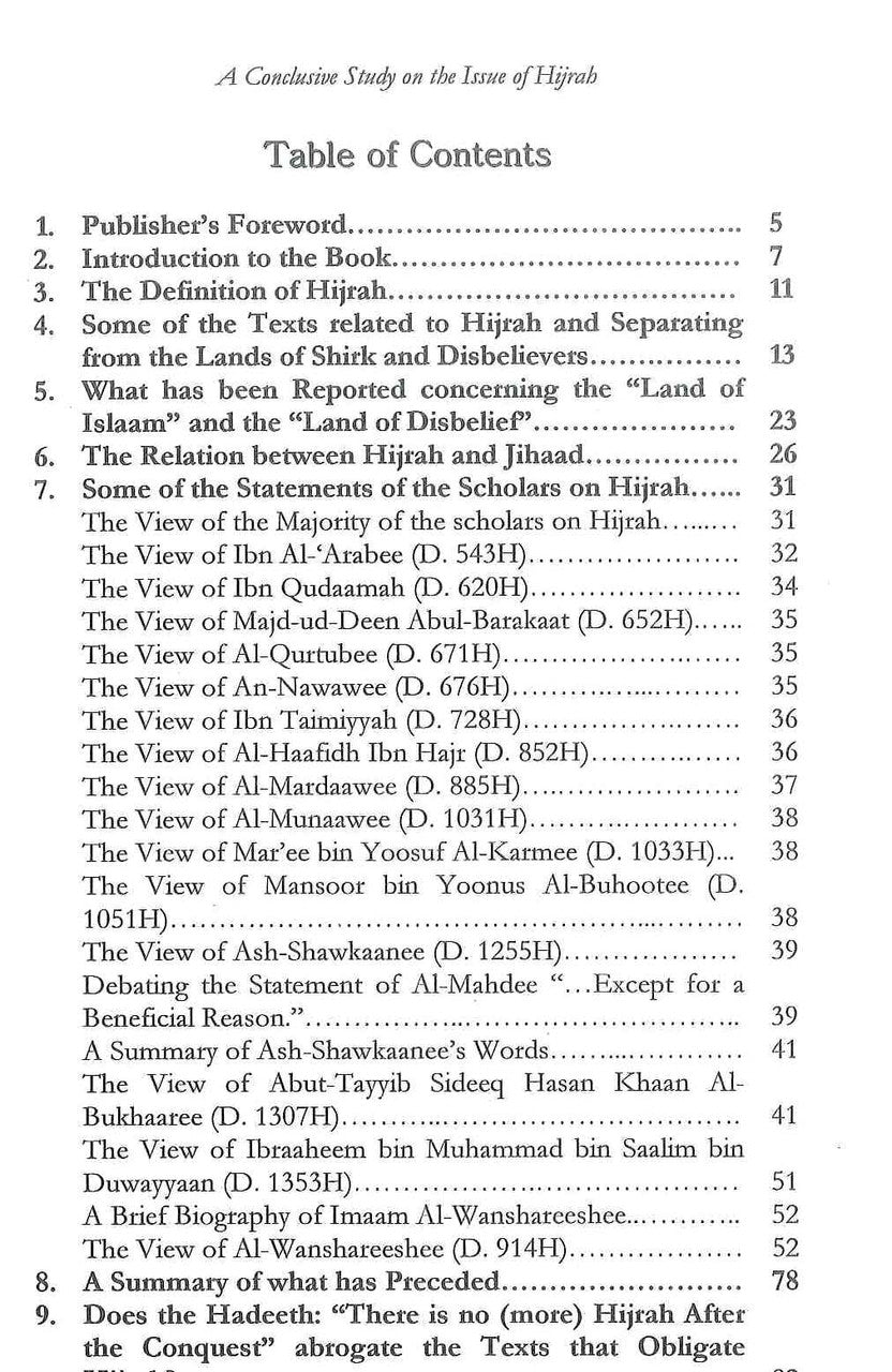 A Conclusive Study on The Issue of Hijrah